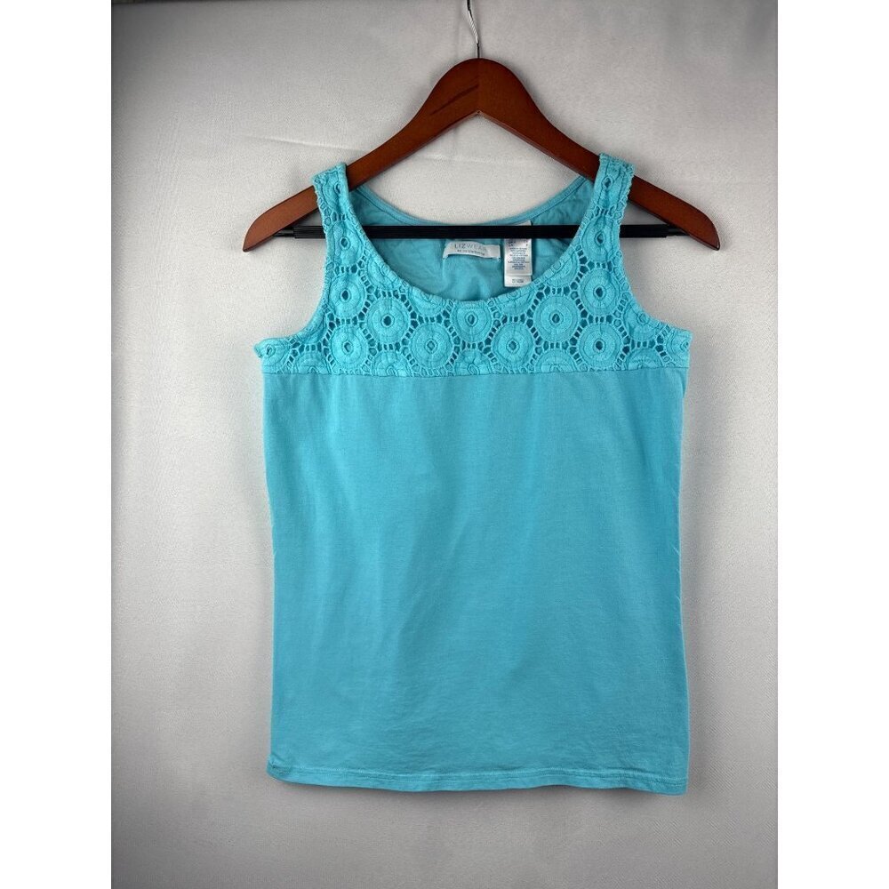Lizwear By Liz Claiborne Womens S Blue Crochet Tank Top Sleeveless 100% Cotton S - Picture 2 of 5